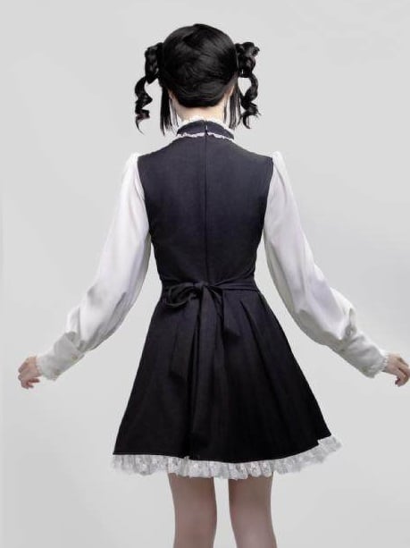 One-Piece Long with Jirai Choker Lace Sleeve White Kei Details Dress Black Design