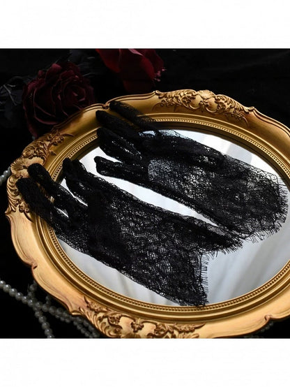 Short Lace Gloves with Floral Pattern in Two Shades - Mr. Cat