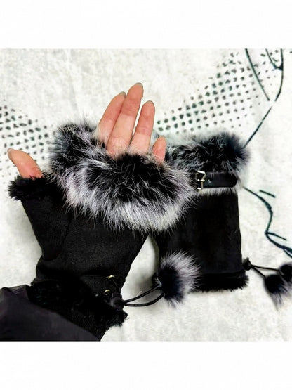 Plush Half-Finger Gloves with Metal Buckle - Post-2000 Gift Shop
