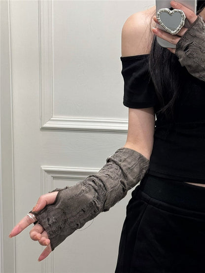 Sleeves Wasteland Distressed Style Design Arm Retro Y2K with
