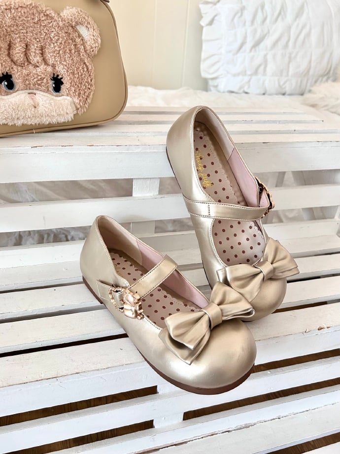 Sweet with Flats at Buckles Heart Top Gold Bow Bear Lolita Hugging