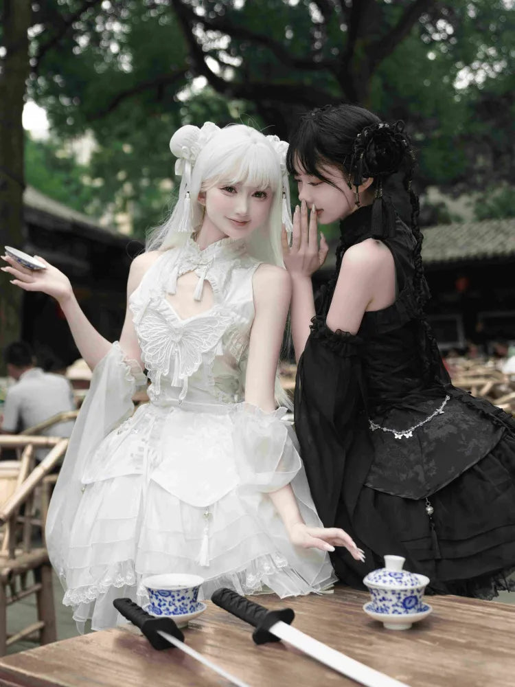 Dress Collar Qi Lolita Butterfly with Qipao Sleeves Theme White Banded