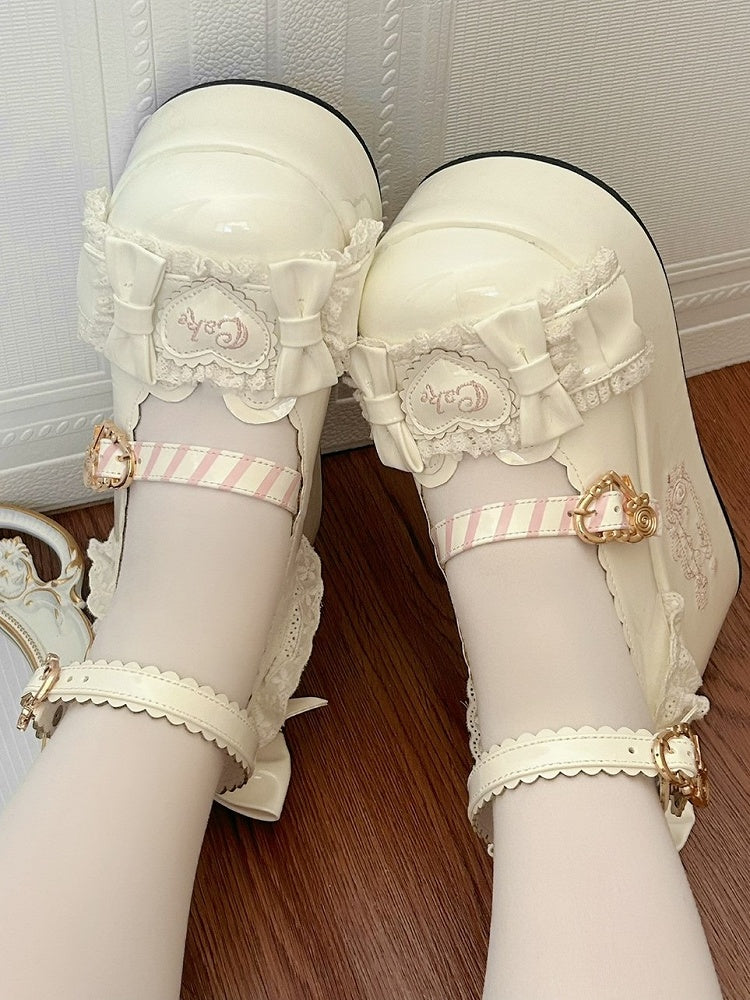 Bear Scalloped Lolita Platforms Teddy Themed White Hem with Sweet