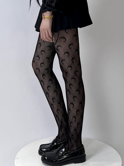 White/Black Bittersweet Moon Pattern Tights