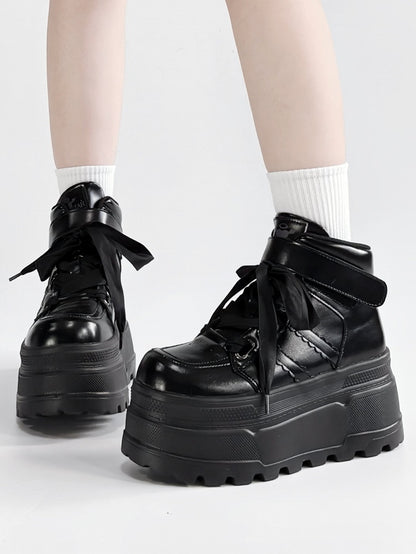 And Lace-up Black Strap Closures Velcro Wings Decor Gothic Detachable - Platforms