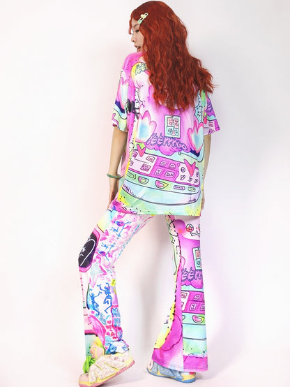 Cartoon Silhouette Hose Flare Print Y2K Bunt