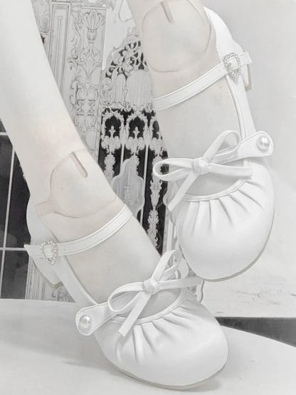 Toe PU Off Shoes Low-heel White Round -