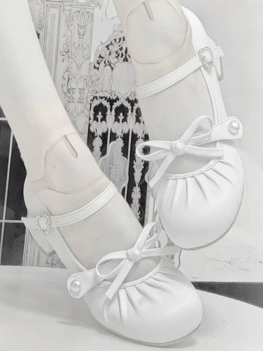 Toe PU Off Shoes Low-heel White Round -