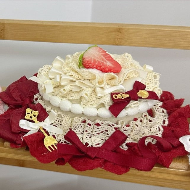 Lolita Strawberry Mini Hat Red Clips White Lace Sweet With