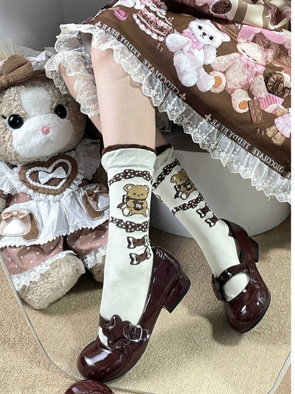 Calf Socks Lolita Style Colors) (3 Motif Teddy Cute Sweet