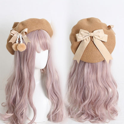 Pom-poms With 9 Sweet Girly-Style Bowknots Colors Beret And Cute