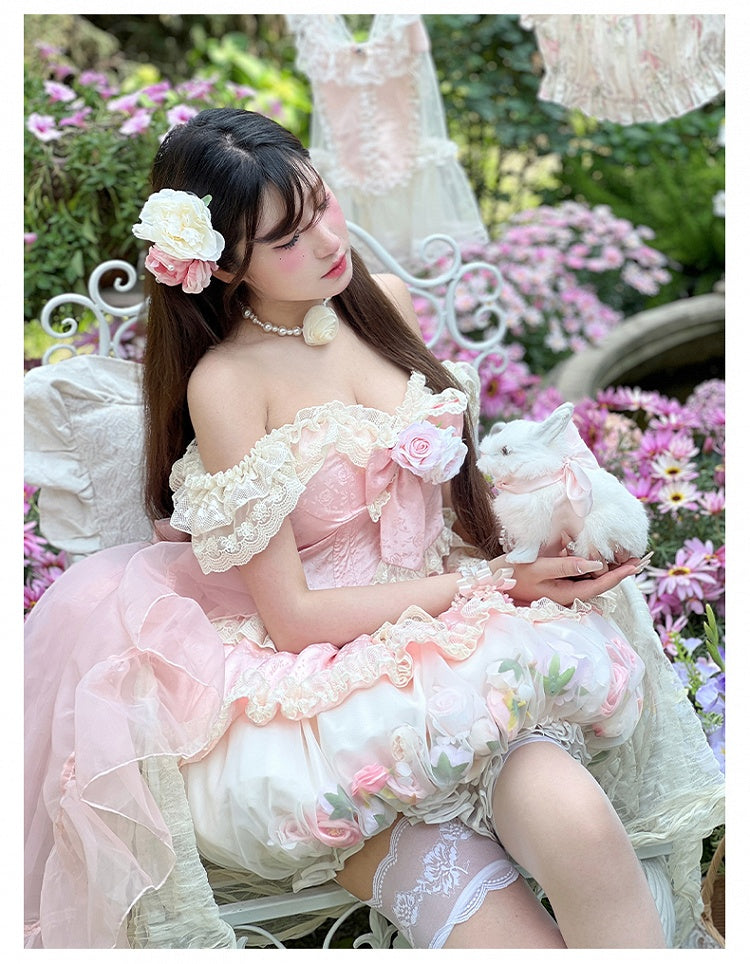 Kei Pink Fairy Bubble Korsettkleid mit floralen Verzierungen