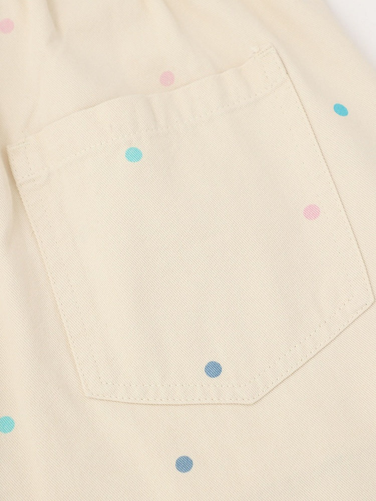 Apricot Polka Dot Cropped Wide Pants with Puppy Embroidery - Languid Park
