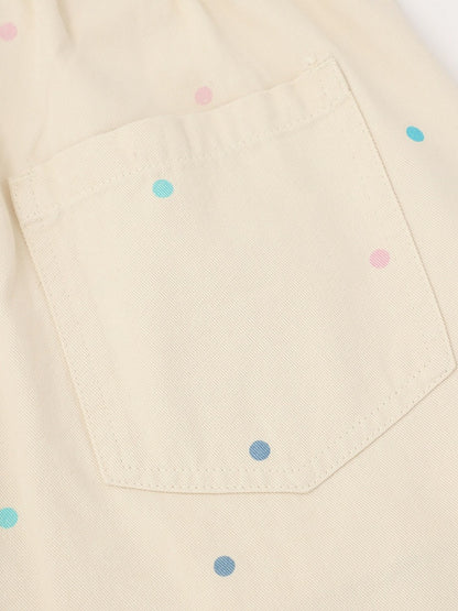 Apricot Polka Dot Cropped Wide Pants with Puppy Embroidery - Languid Park