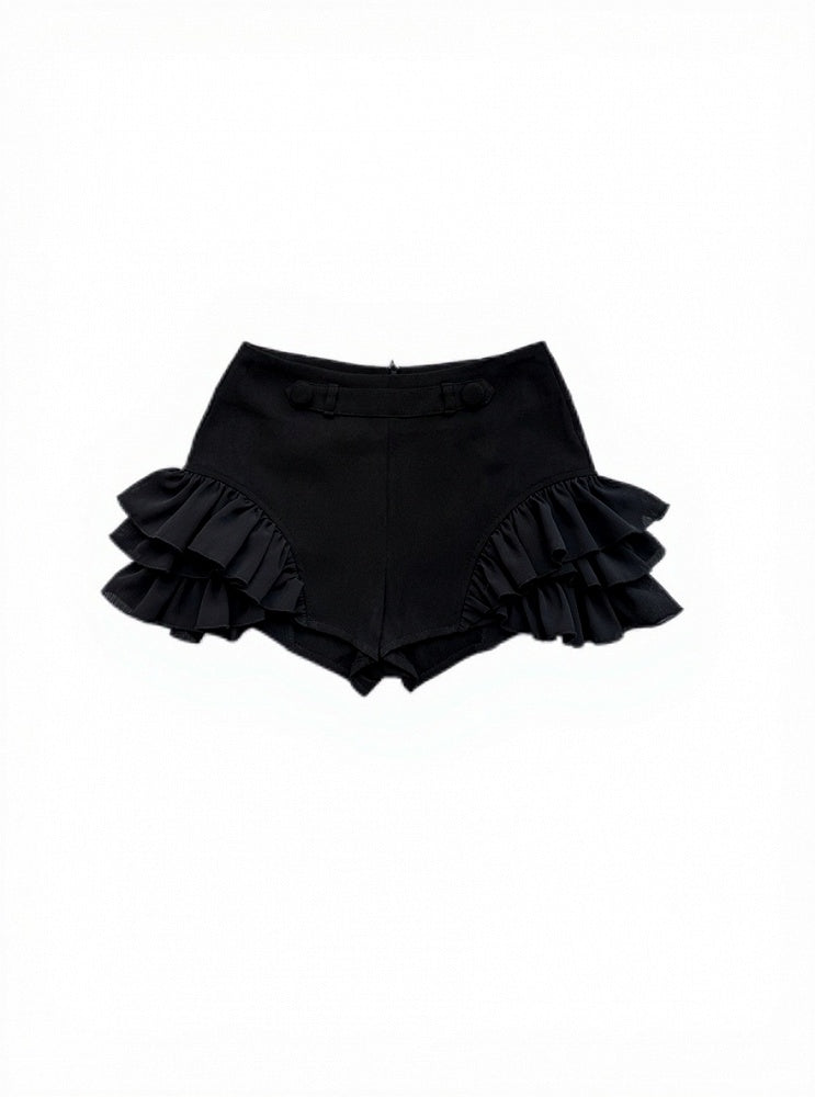 Ruffled Black Gothic-Style Shorts - Damn Girl