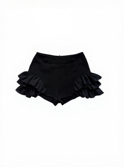 Ruffled Black Gothic-Style Shorts - Damn Girl