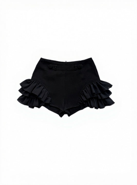Ruffled Black Gothic-Style Shorts - Damn Girl