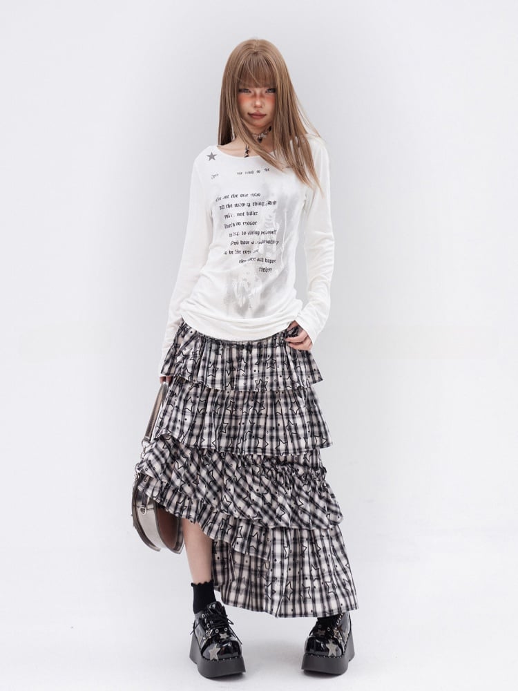 Glamorous – Bedrucktes Top mit weißem, asymmetrischem Ausschnitt