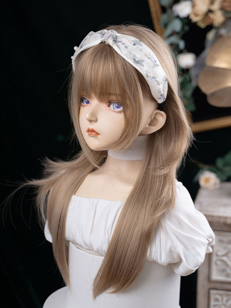 With LIght Brown Length Air 65CM Bangs Straight Wig