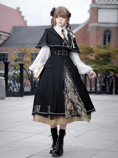 Lolita Skirt Dark Fashion Academia Print Coat Dragon Cape White Gothic Blouse Hooded +