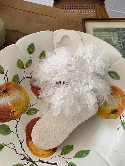 Black White Mid-Calf Mesh with / Milk Lace Socks