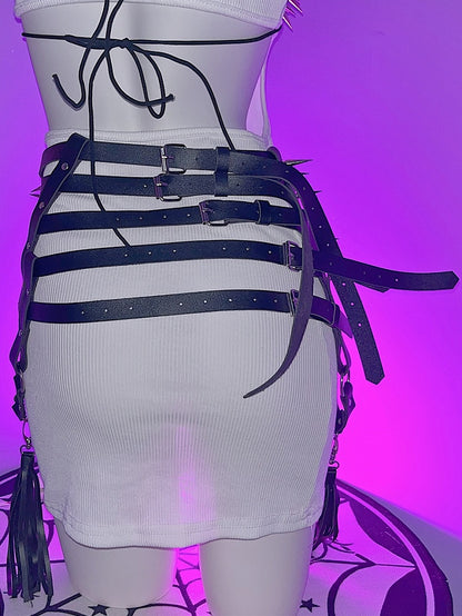 チャームタッセルウエスト＆ベルトスタッドブラックスケルトンY2K装飾