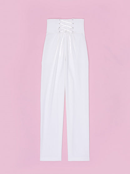 High Waist White Ouji Pants with Buttons and Buckles - DevilInspired Exclusive Collection