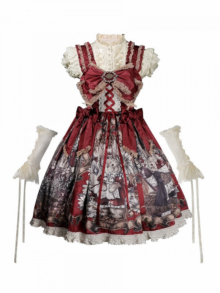 Floral Print Lolita Dress Set with Puff Sleeve Top - Unknown Star