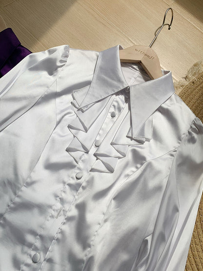 Shirt Long Foldover Gothic Cascading Sleeves Pointed Ruffles Lolita White Collar