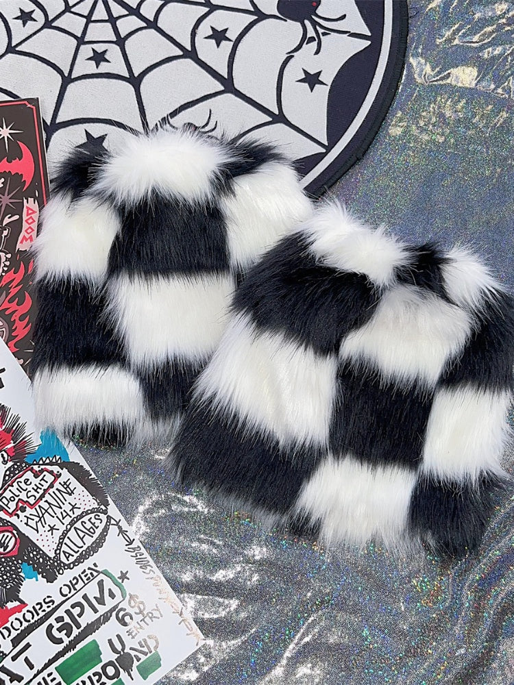 Y2K 25cm チェック柄シャギーレッグウォーマー