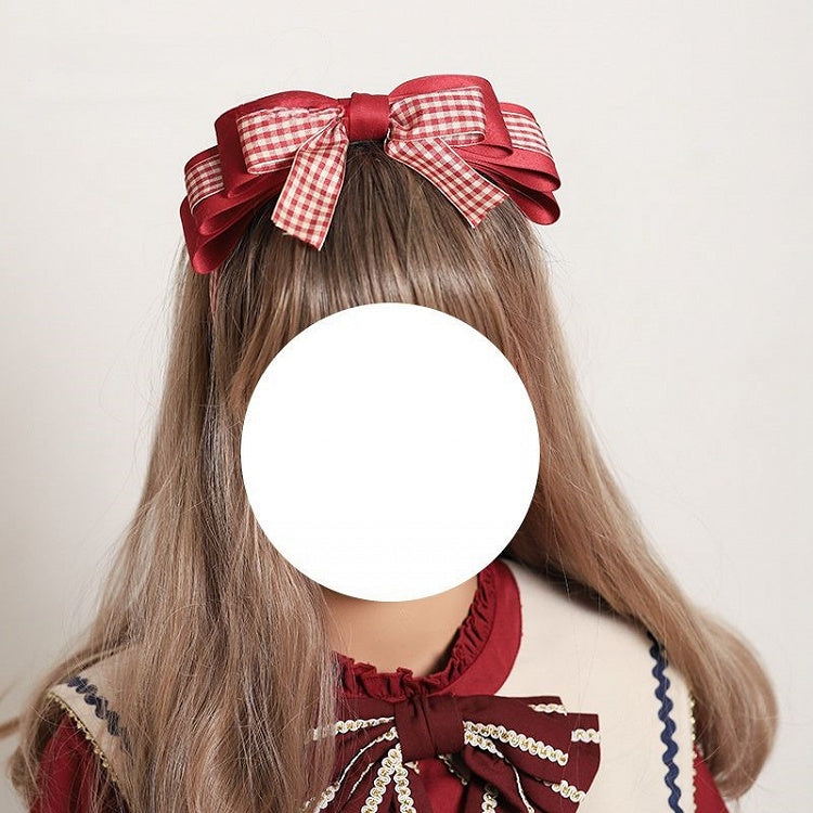 Plaided KC White Large Lolita Bow Red