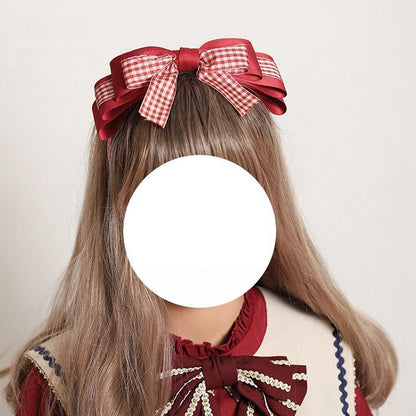 Plaided KC White Large Lolita Bow Red
