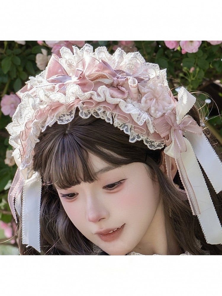 Bowknot & Ruffle Lace Trim Hairband - Luo Xiu Dong Xiang