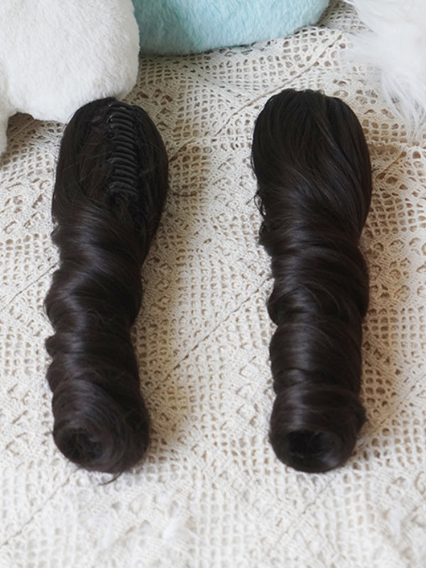 Schwarze, gerade Perücke im Bob-Schnitt mit Pony und doppelten langen/kurzen Pferdeschwanz-Krallenclips