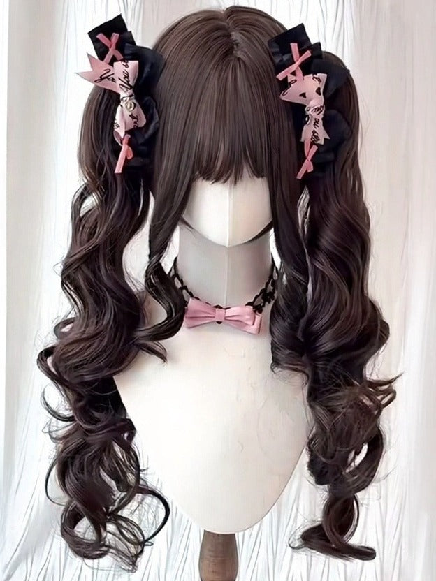 Brown 28cm Full-Bang Wig with 60cm Wavy Twin Tails Claw Clip - Meow Island Wig