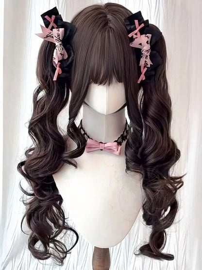 Brown 28cm Full-Bang Wig with 60cm Wavy Twin Tails Claw Clip - Meow Island Wig