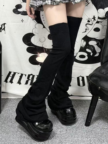 Kei Jirai Ruffle with Loose Ribbed Trim Design Warmers Leg Black Thigh-Length Thick Version