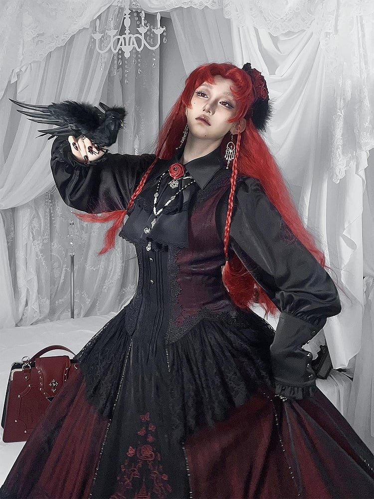 Sleeves Tie Pointed with Lolita Long Flat Jabot Black Gothic Blouse Collar