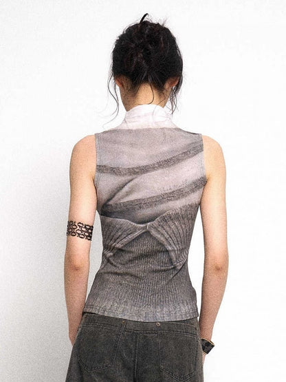 Vest Neck Knit Grey Mock