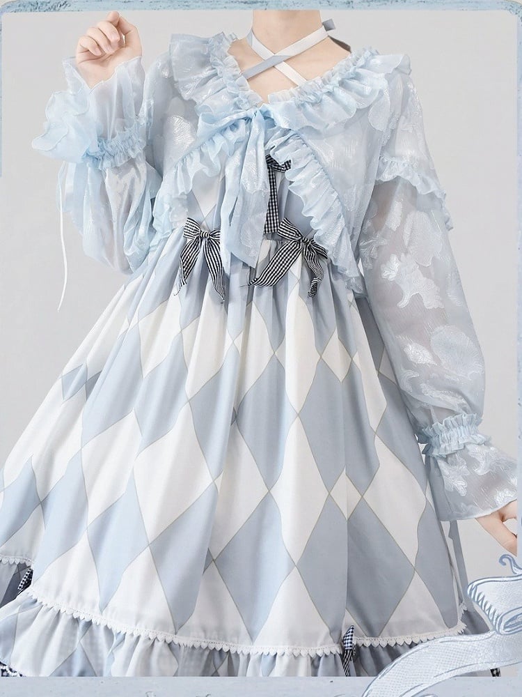Blue Sweet Lolita Jacket with Ruffle Trim and Balloon Sleeves - Time Memory
