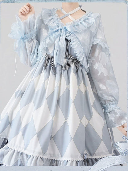 Blue Sweet Lolita Jacket with Ruffle Trim and Balloon Sleeves - Time Memory