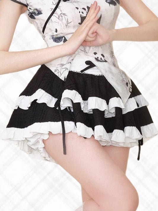 Black Tiered Accents with Bow White Skirt