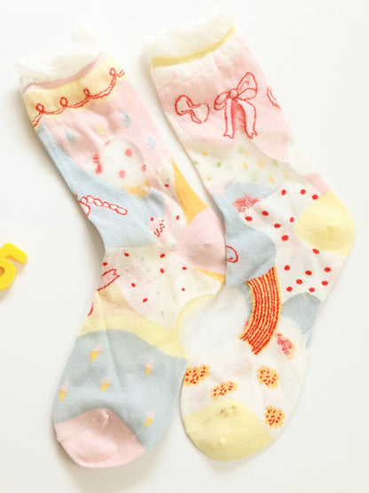 Manschettenoptionen Bunte Lolita Süße Socken Kalb 4 Rüschen