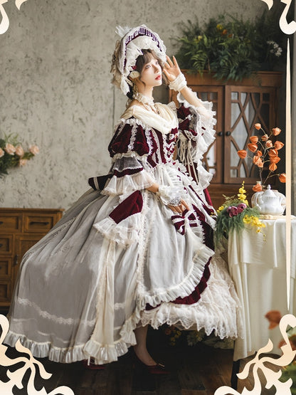 Ruffle High-low Lolita Red Shimmering Velvet Dress Cascading Hanayome and White