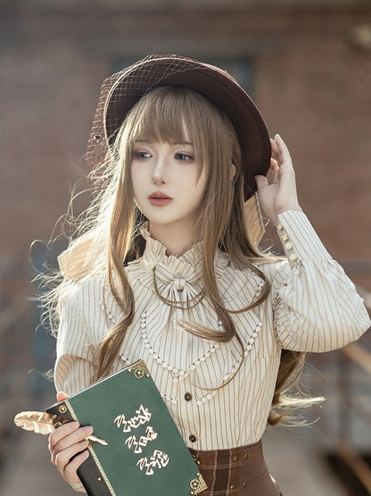 Gear Decorated Brooch Hat Brown Steampunk