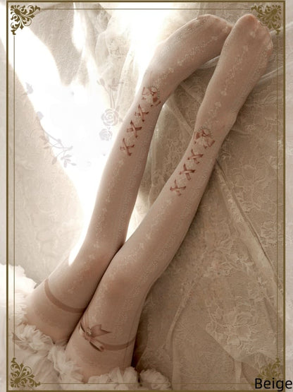 Lace Print Lolita Colors Tights 10 Strappy Bowknot