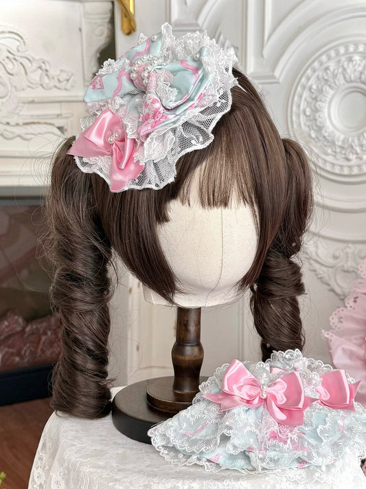 Mint Green/White Rose Lace Hairclip with Beads - TaTaTa
