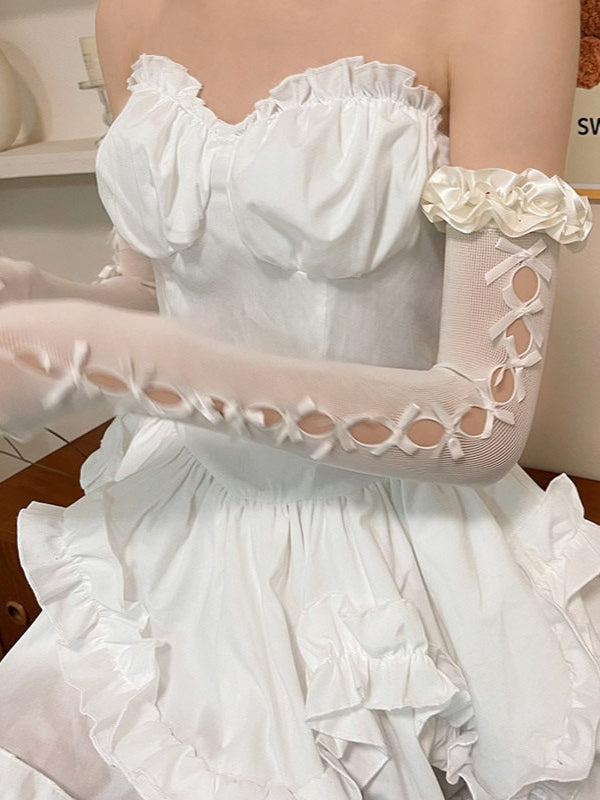 Mesh Style White Bow (2 Lace Cuffs Wrist Long Lolita Colors: