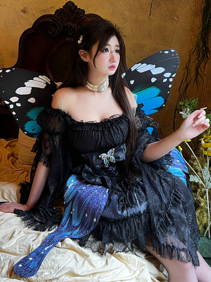 Black Off-the-shoulder Neckline Bell Sleeves Blouse