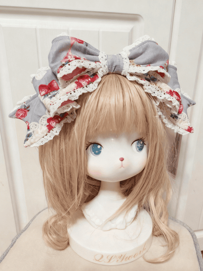 Strawberry Color Lolita Bowknot 3 Options Big Print KC Sweet